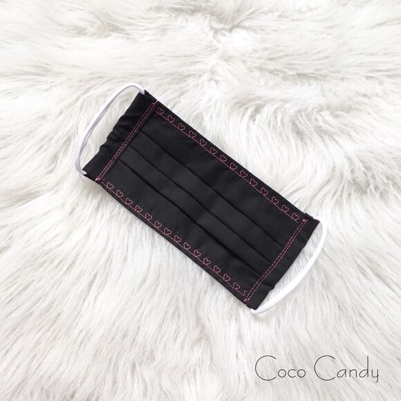 🆕Embroidered Pink Heart Black Fabric Reusable Face Mask - Picture 3 of 6